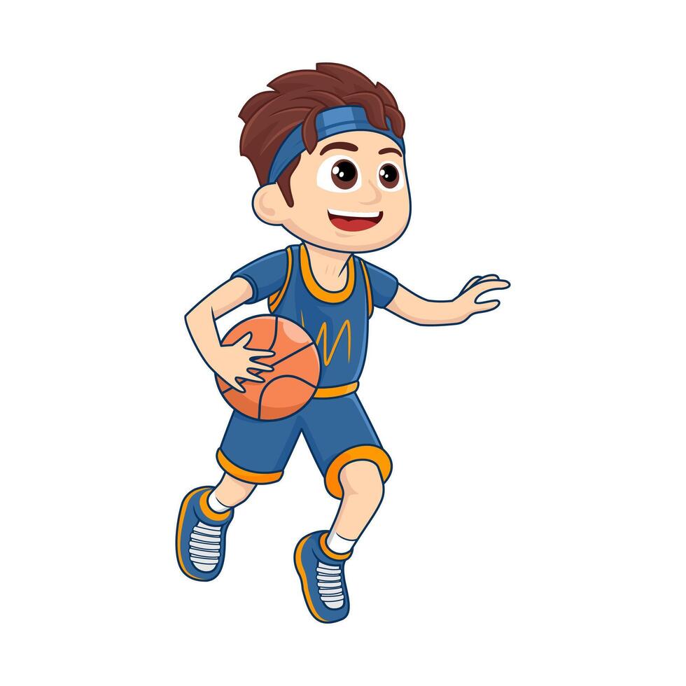 Cartoon boy playing basketball illustration vector