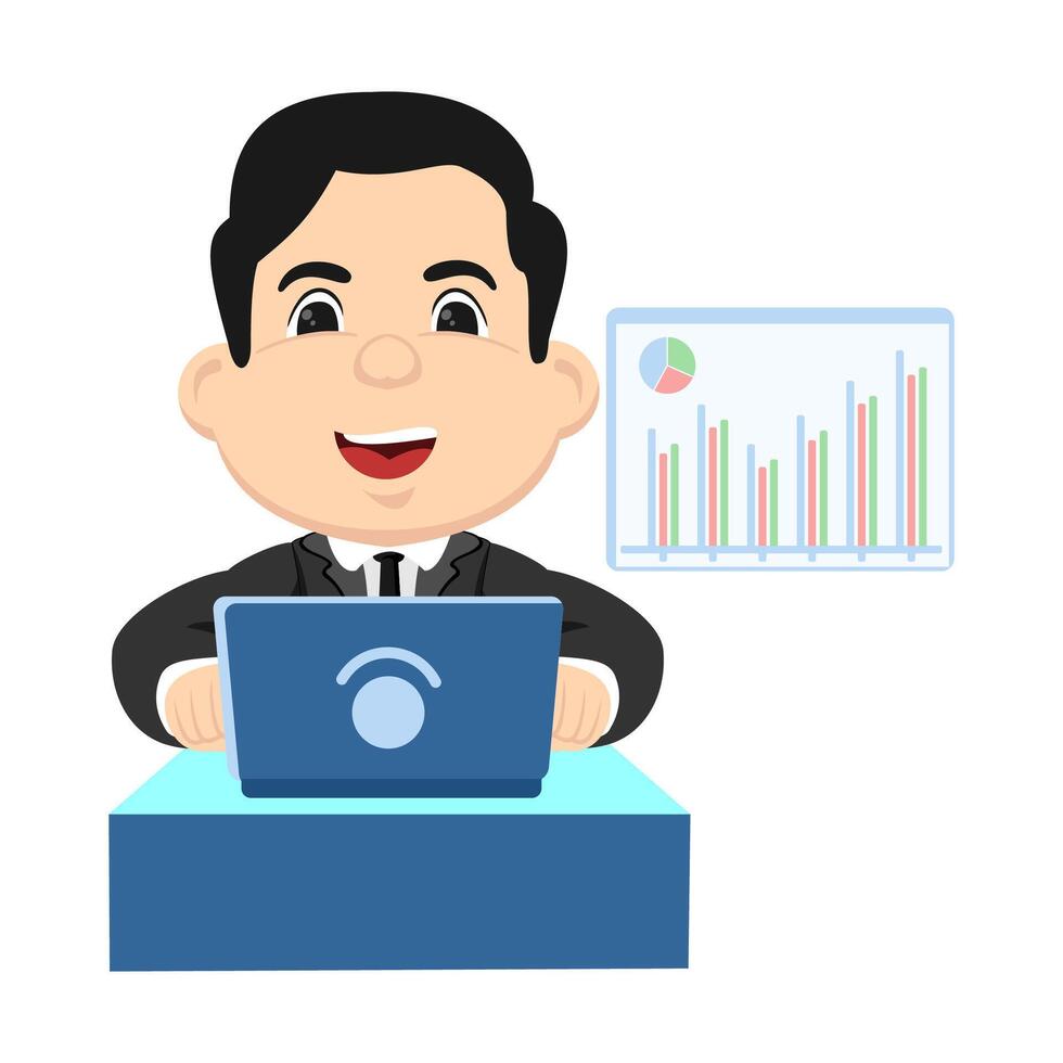 Businessman in suit and tie sitting at desk with laptop vector