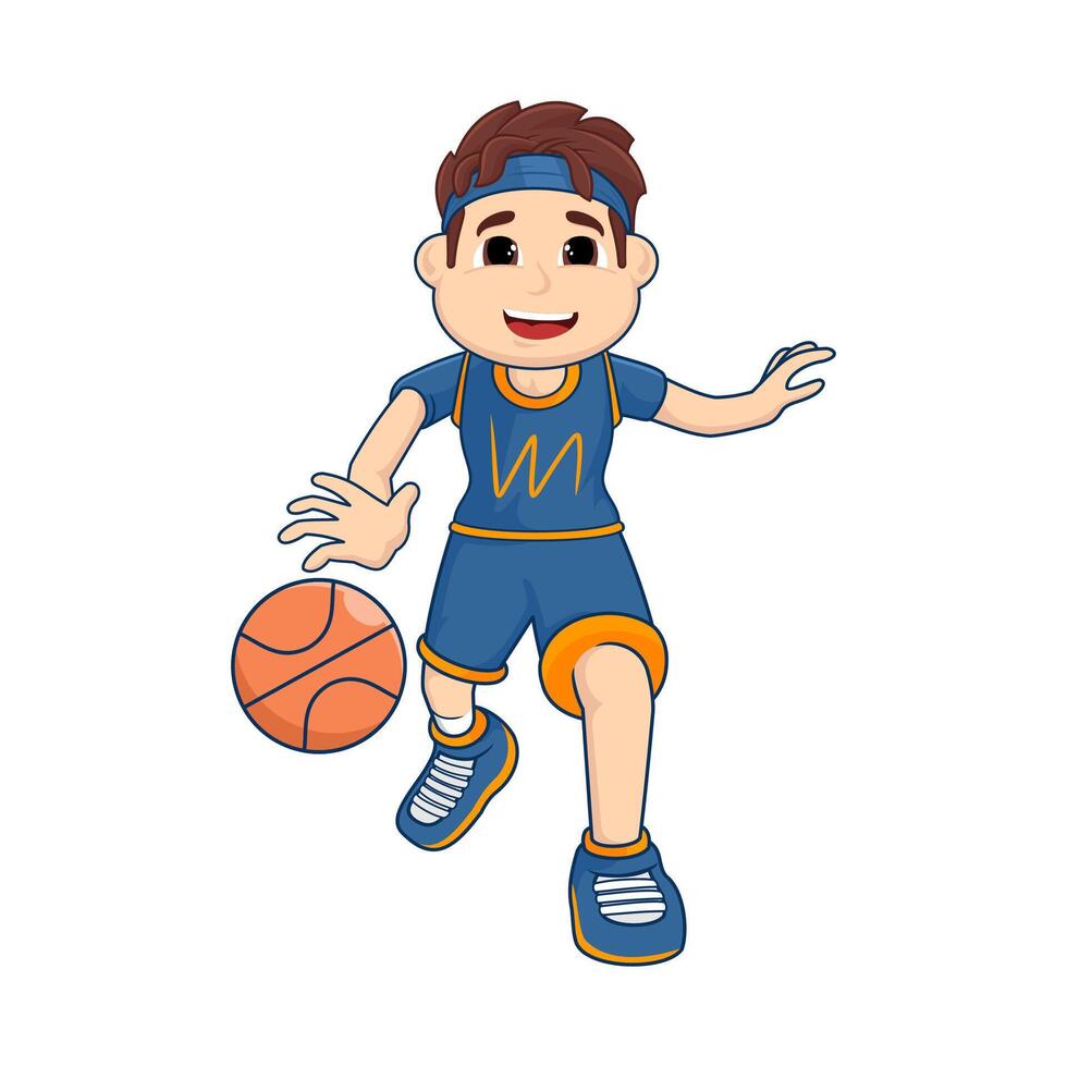 A cartoon boy playing basketball with a ball vector