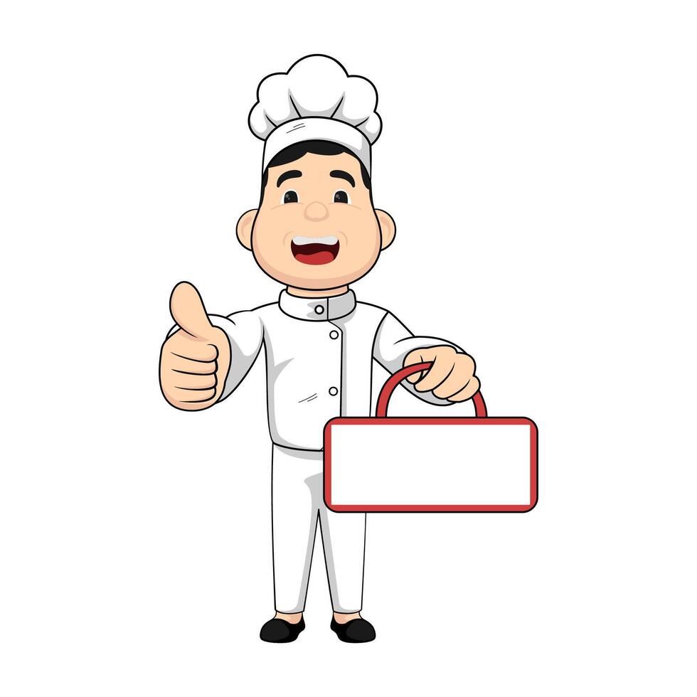 A cartoon chef holding a sign with a thumb up vector