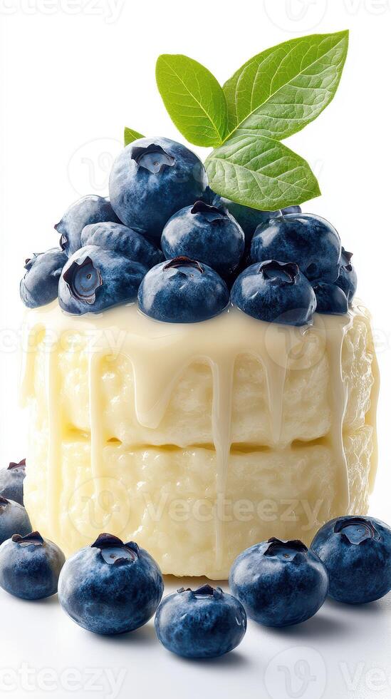 Creamy dessert topped with fresh blueberries and a mint leaf creating a delightful treat for summer gatherings photo
