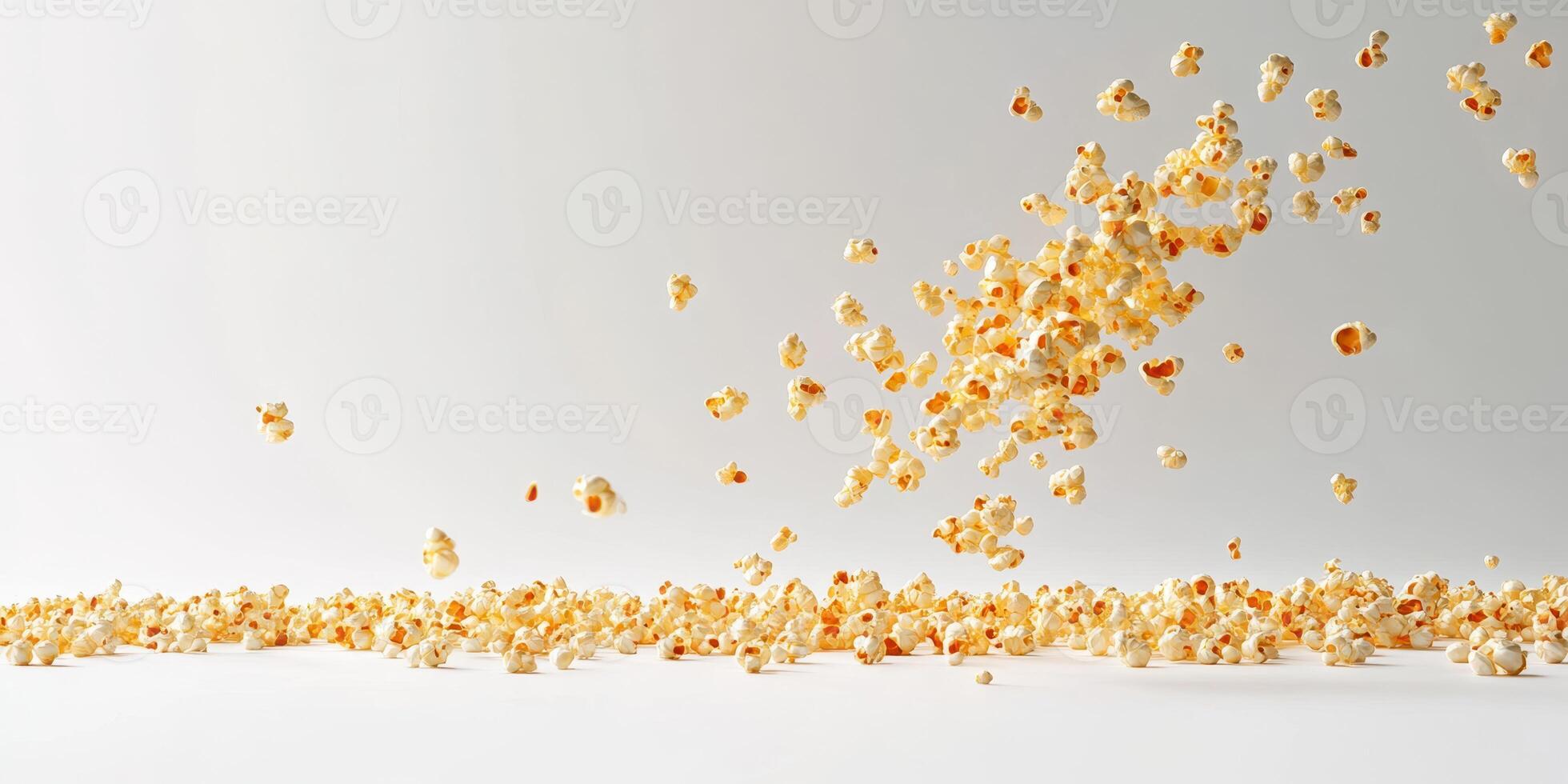 Popcorn flying in the air creating an exciting display of theater snacks during a movie night at home photo