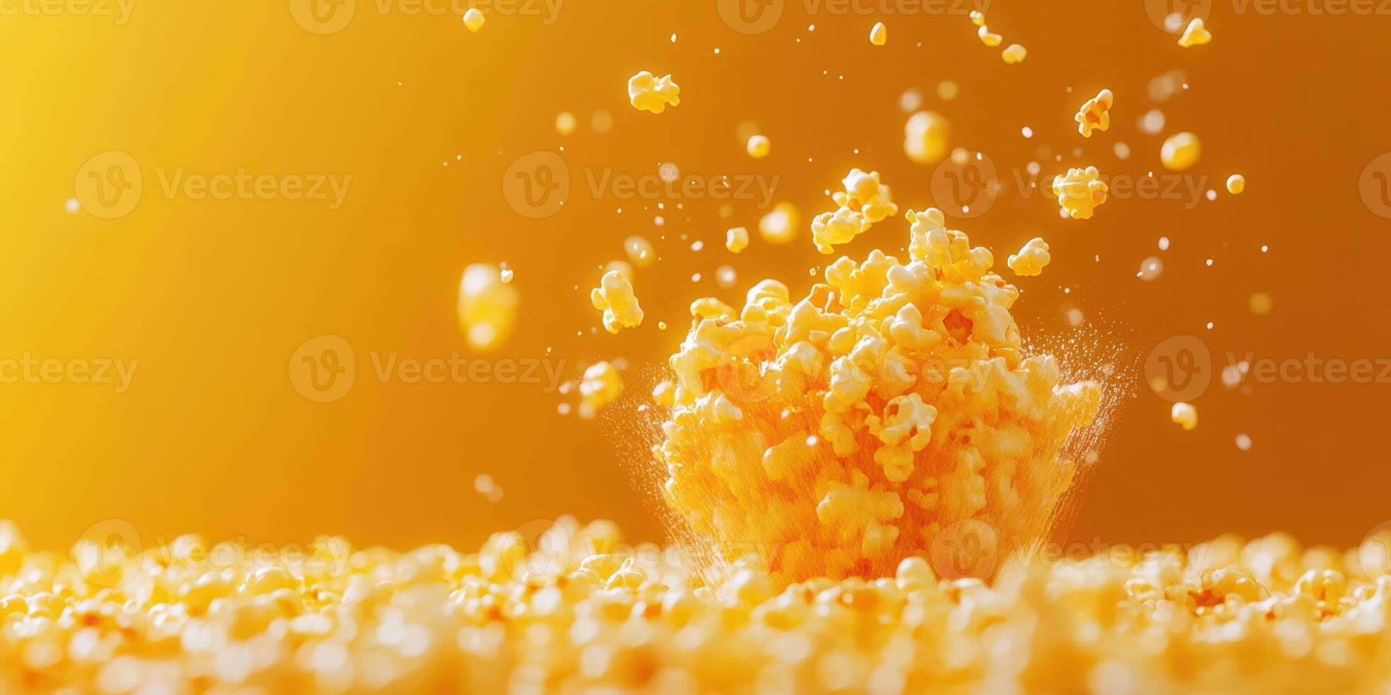 Popcorn explodes in a colorful burst creating a vibrant, playful snack experience at a celebration photo