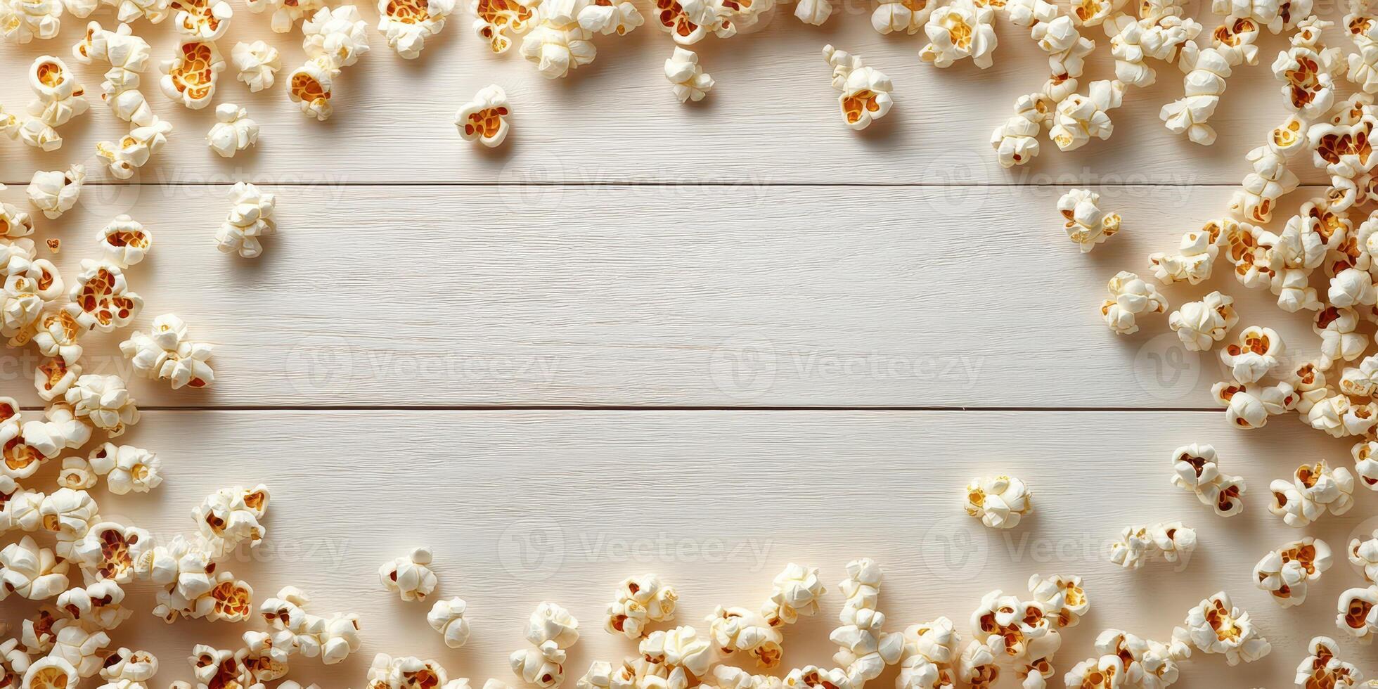 Popcorn scattered on a wooden surface creating a fun and inviting snack arrangement for movie night or celebration gatherings photo
