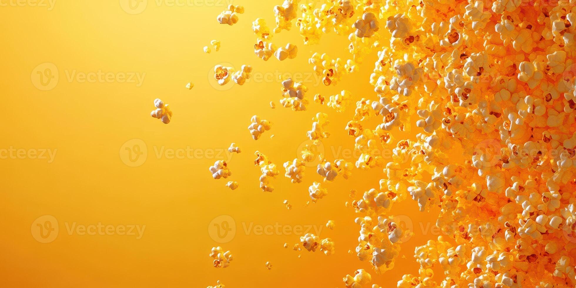 Colorful popcorn floating against a vibrant yellow background, creating a playful and energetic atmosphere photo