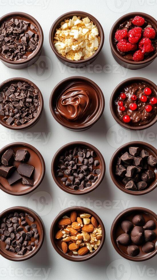 Assorted dessert toppings arranged in bowls ready for a sweet treat creation experience photo