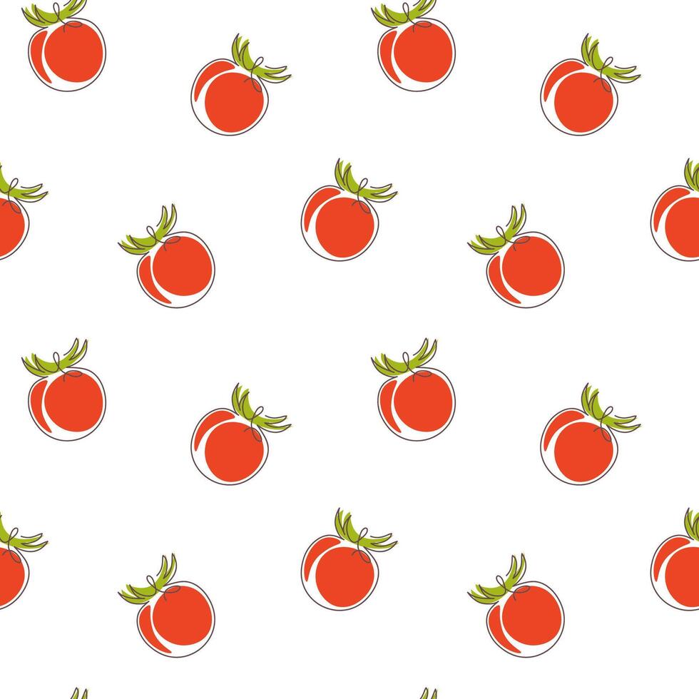 Tomato seamless pattern with red tomatoes in one continuous line drawing style. Perfect for packaging, kitchen textile, fabric, background, wallpaper and so on vector