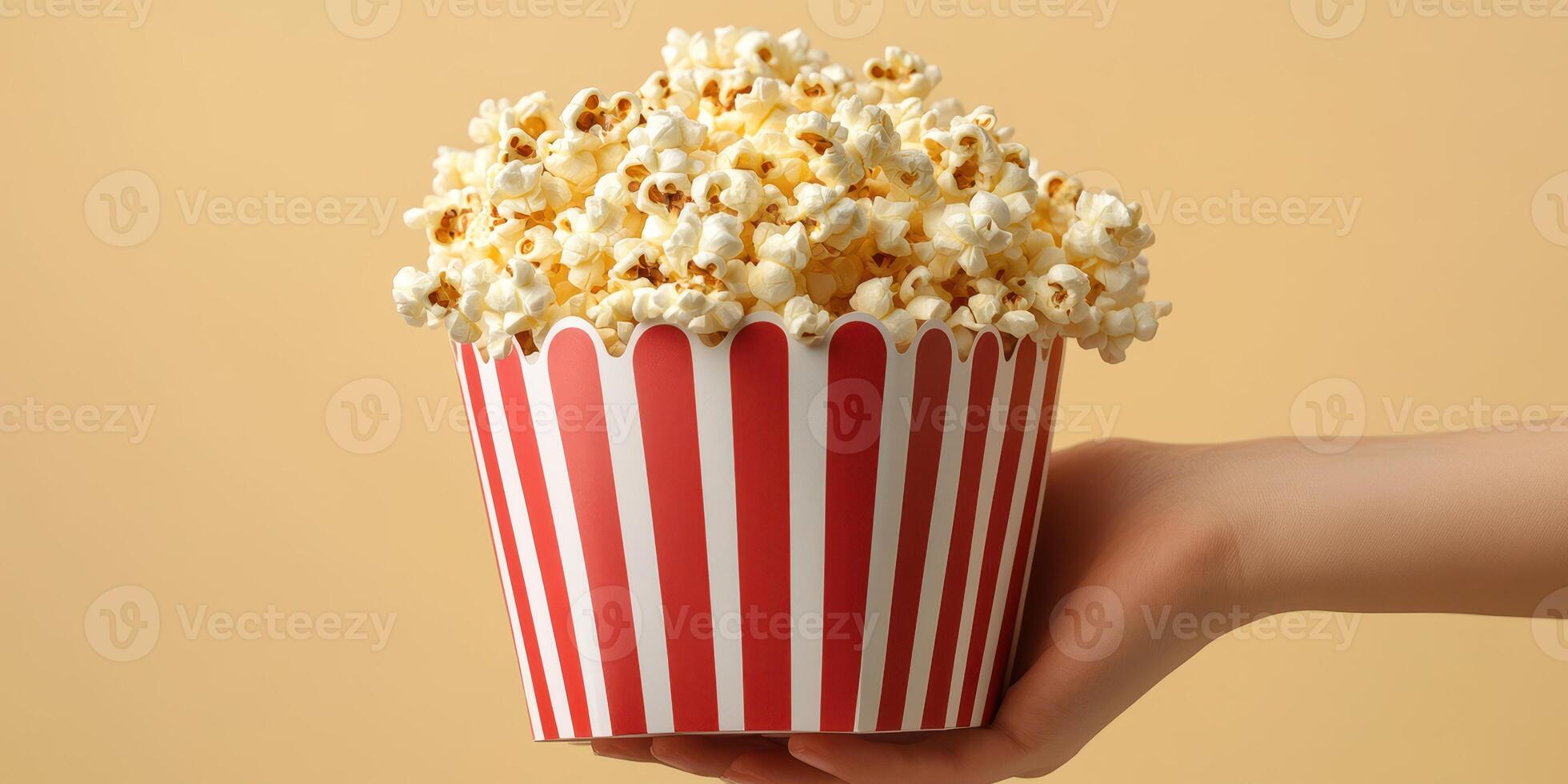Enjoying a large bucket of freshly popped popcorn perfect for movie nights at home or the cinema photo