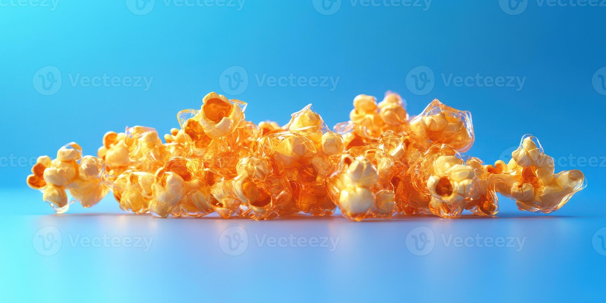 Colorful popcorn display on a blue background perfect for snacks or movie nights photo