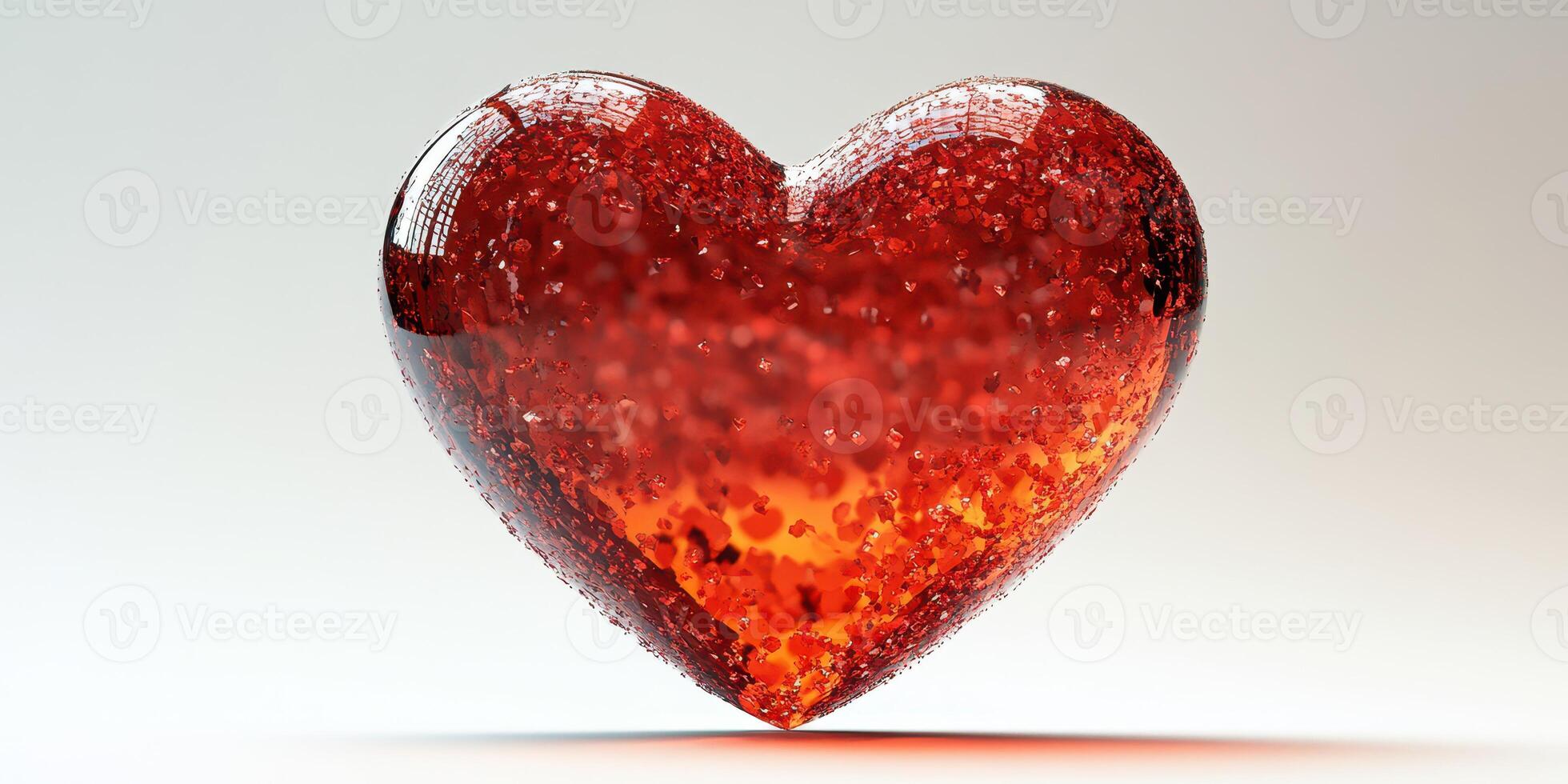 Heart-shaped crystal sculpture with intricate details reflecting light and shadow patterns photo