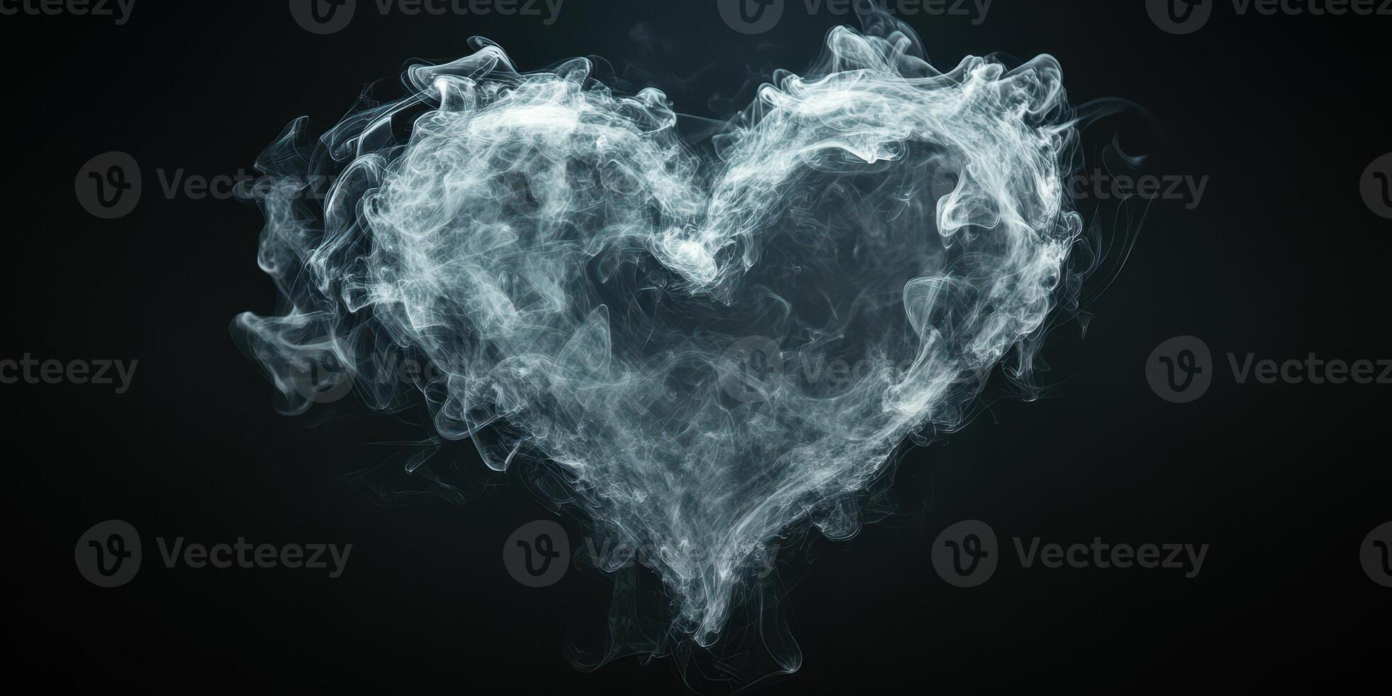 Heart shape created with swirling smoke on a dark background, conveying emotion and creativity in a unique visual form photo