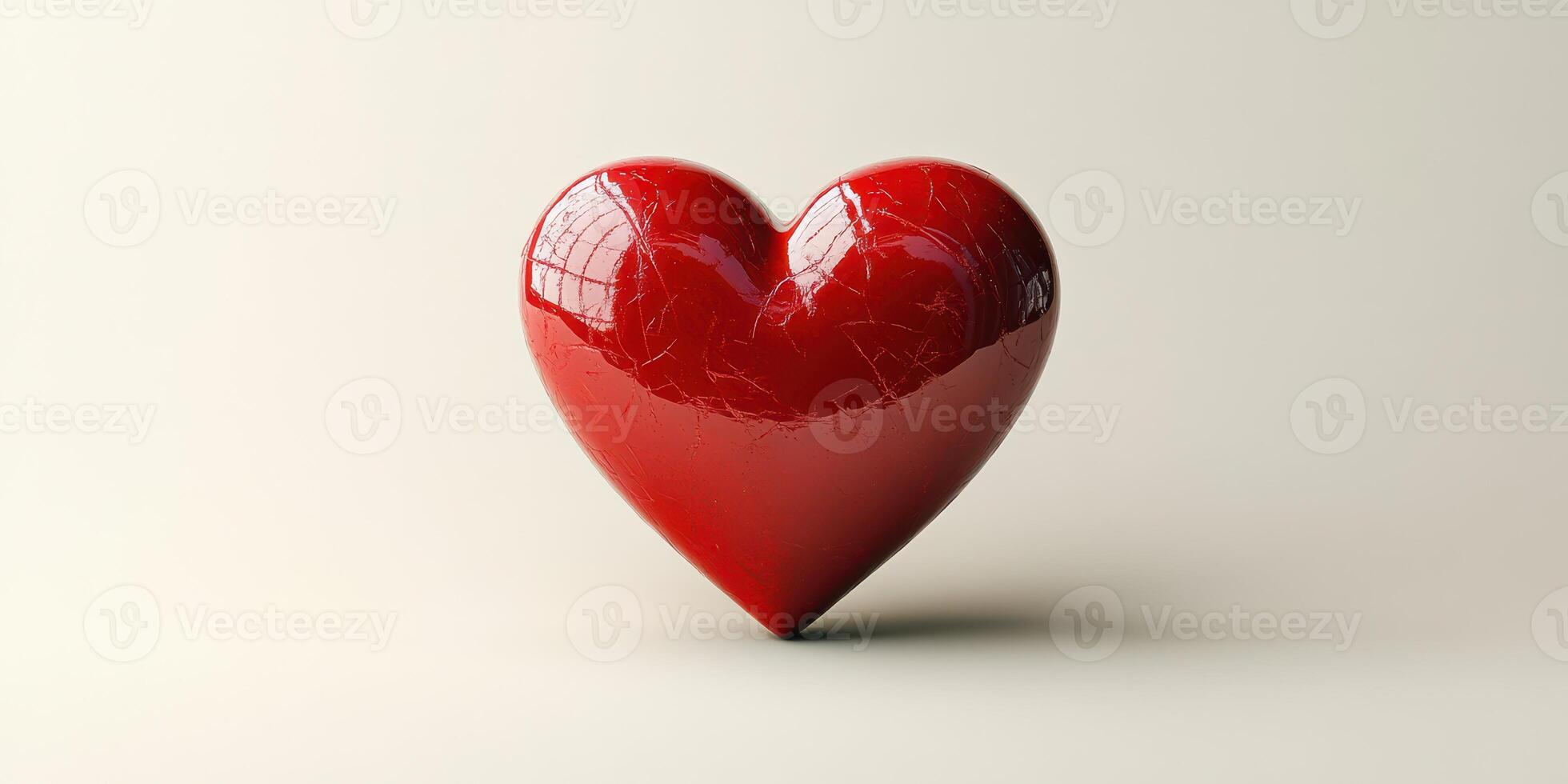 Red heart symbolizing love and affection, resting on a neutral background in a softly lit environment photo