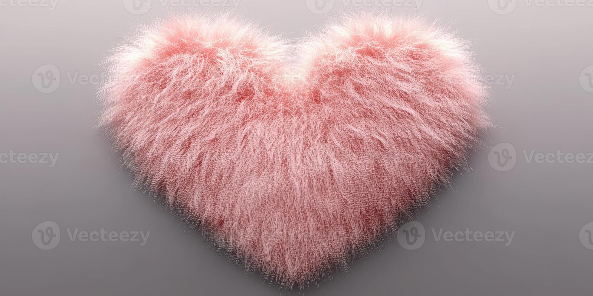 Soft pink furry heart shape showcasing unique texture against a smooth background in a calm setting photo