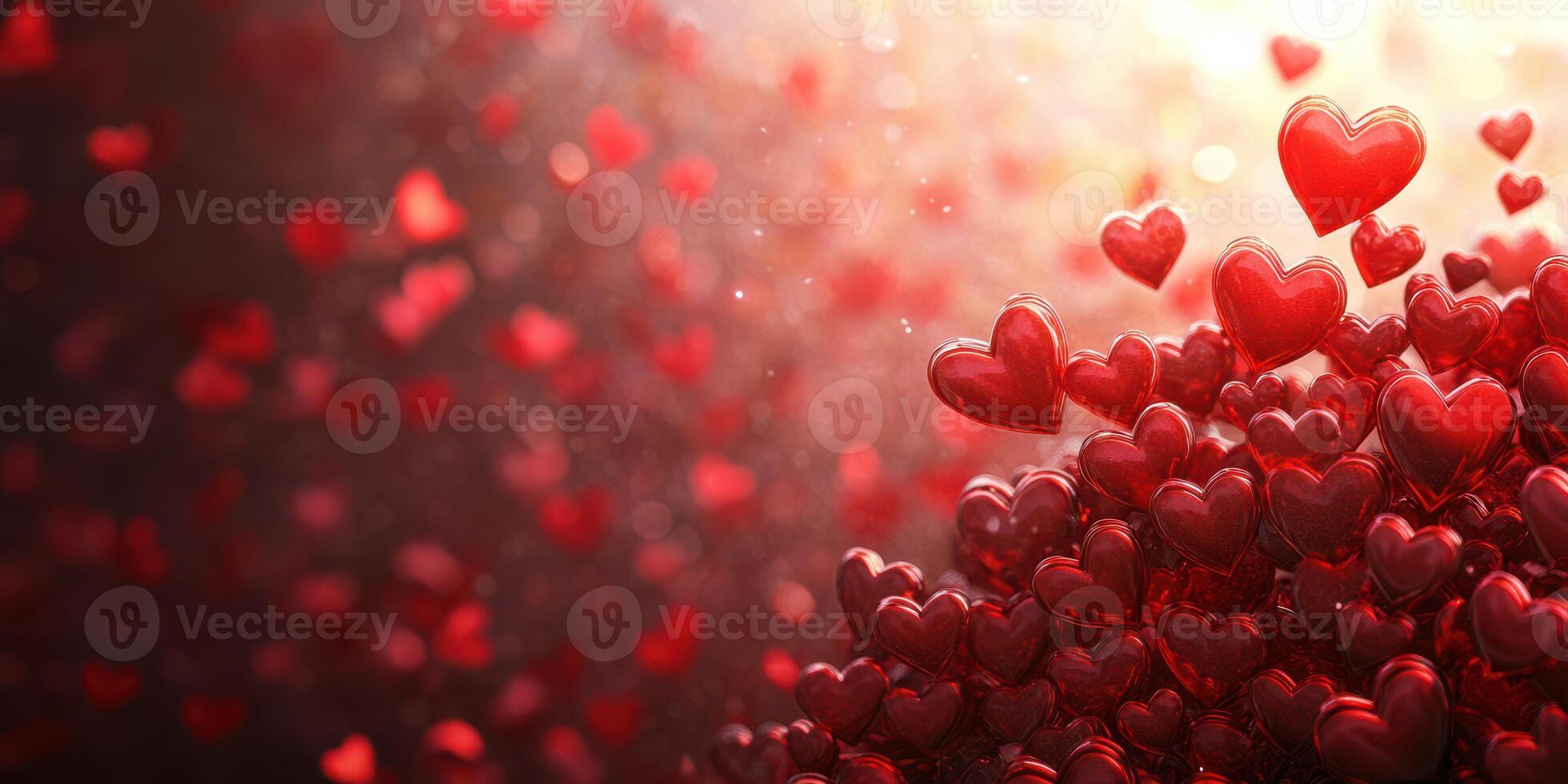 Floating red hearts create a romantic atmosphere in a soft, dreamy setting during a celebration of love photo