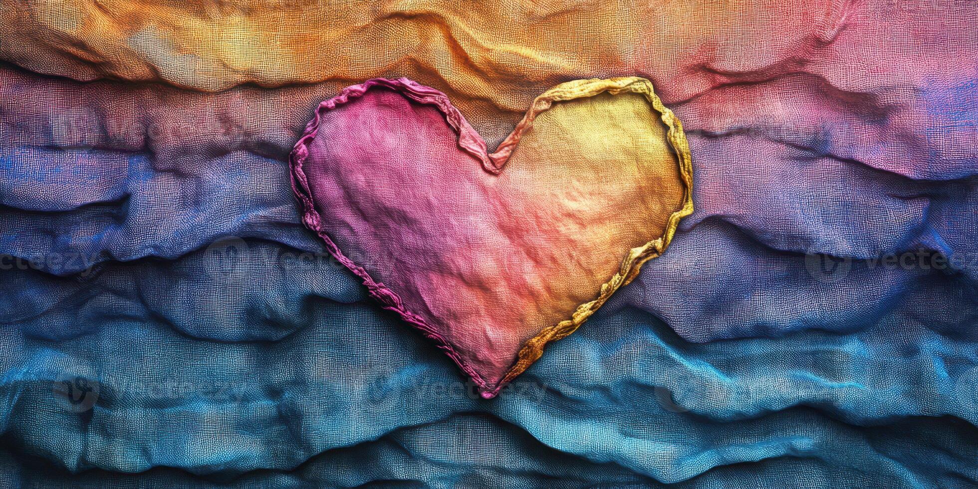 Colorful heart shape crafted on textured fabric in soft gradient shades showcasing creativity and artistic expression photo