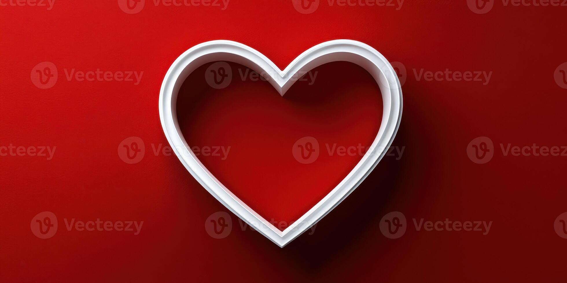 Heart shape outlined in white against a vibrant red background creates a striking visual symbol of love and affection photo