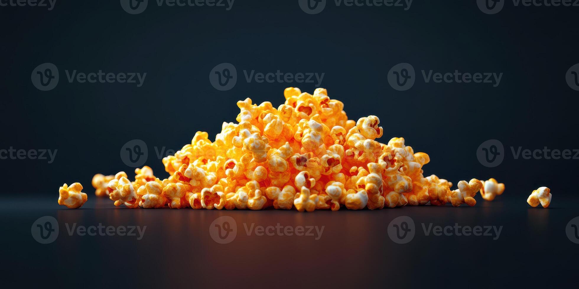 Freshly popped popcorn arranged artistically against a dark background for a delightful snack experience photo