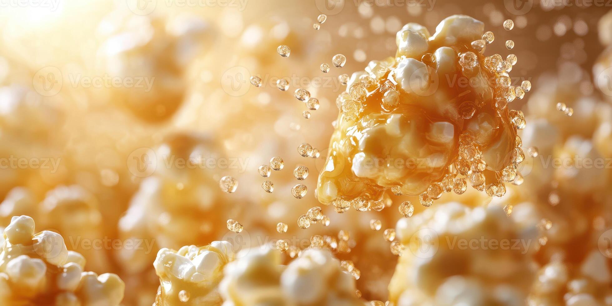 Popcorn kernels exploding in caramel syrup at a candy factory during daylight photo