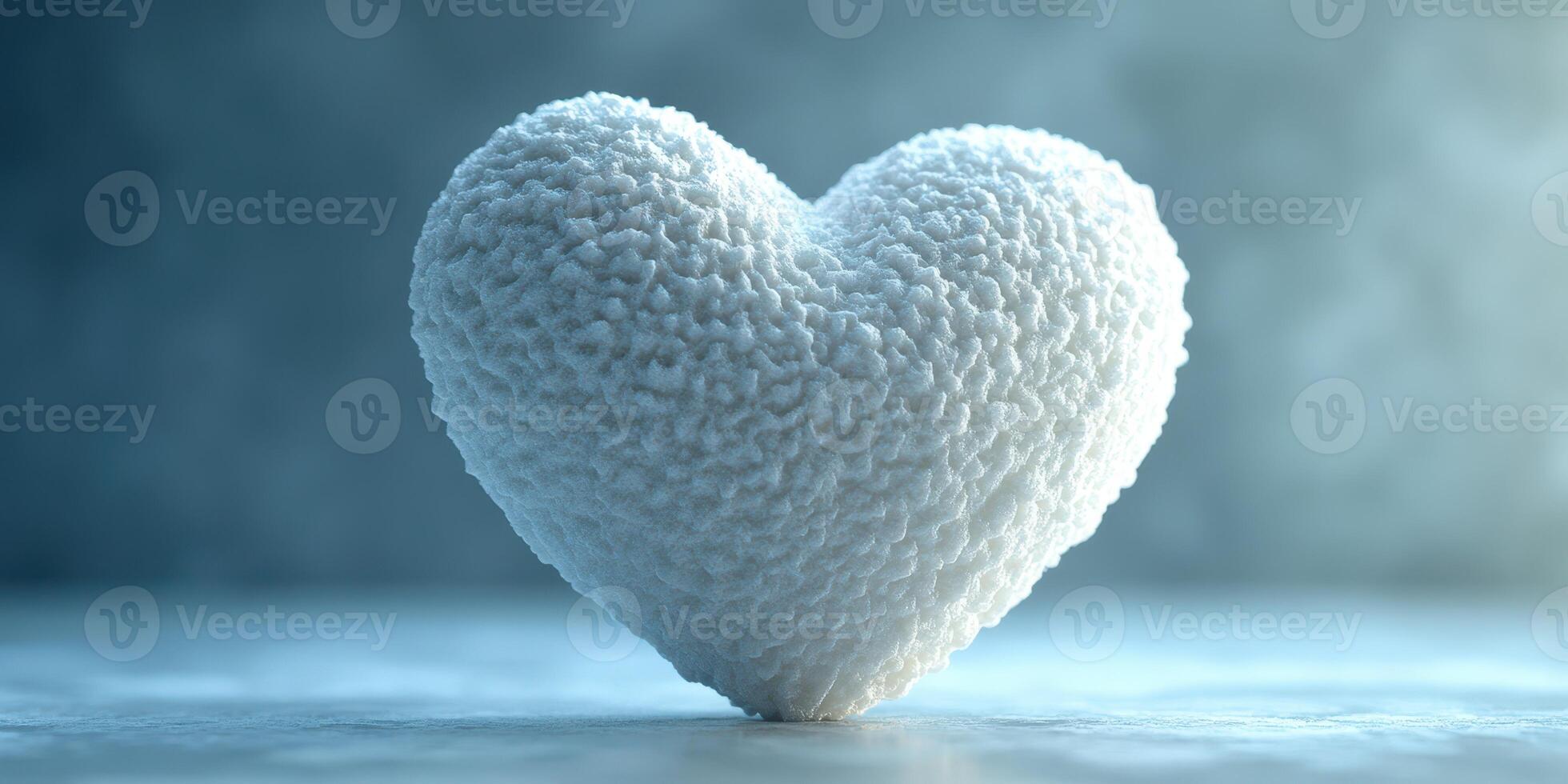 Soft white heart sculpture placed on a textured surface in serene light photo
