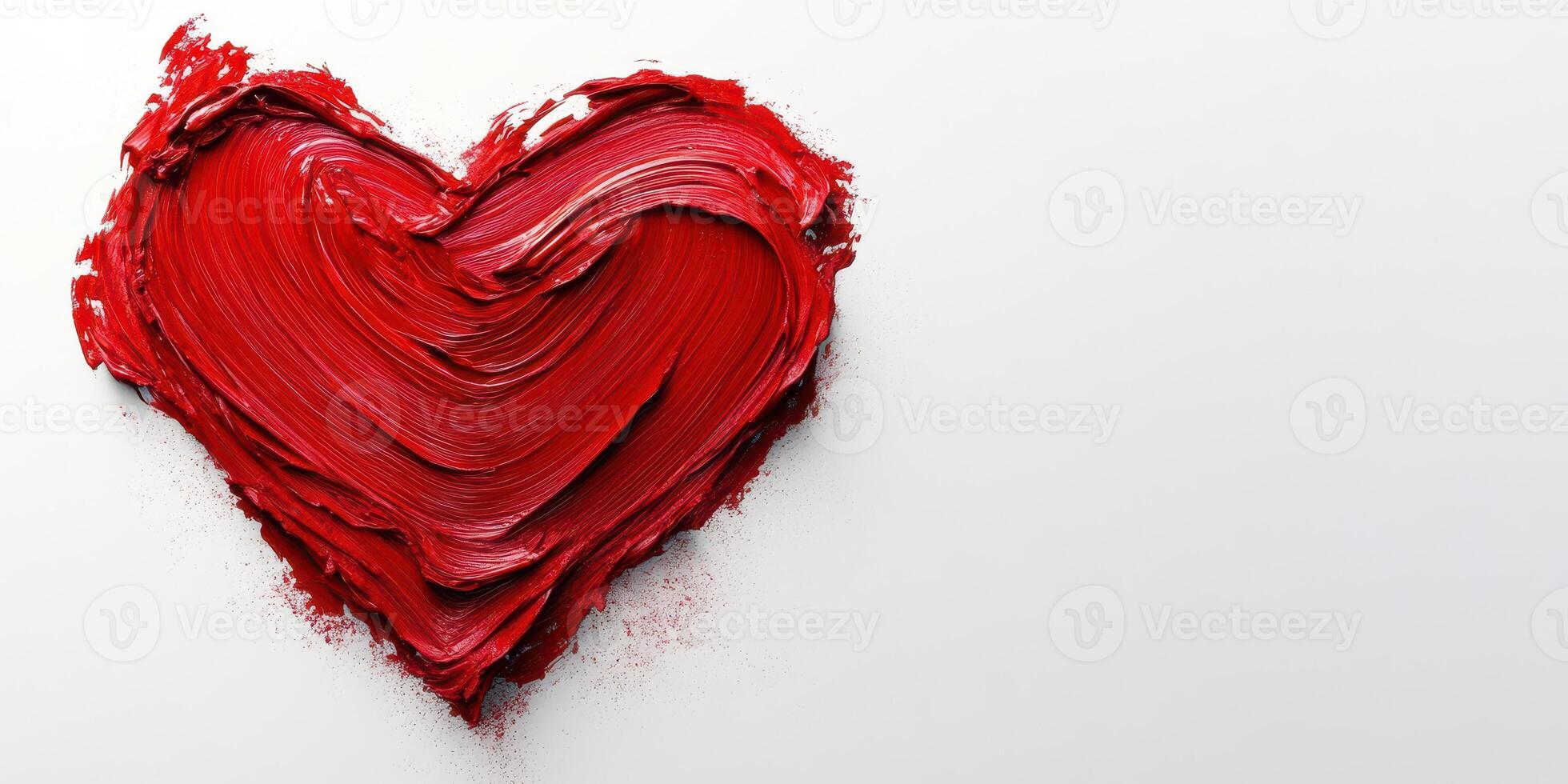Bold red heart painted with thick brush strokes on a clean white background creating a striking contrast for love themes photo