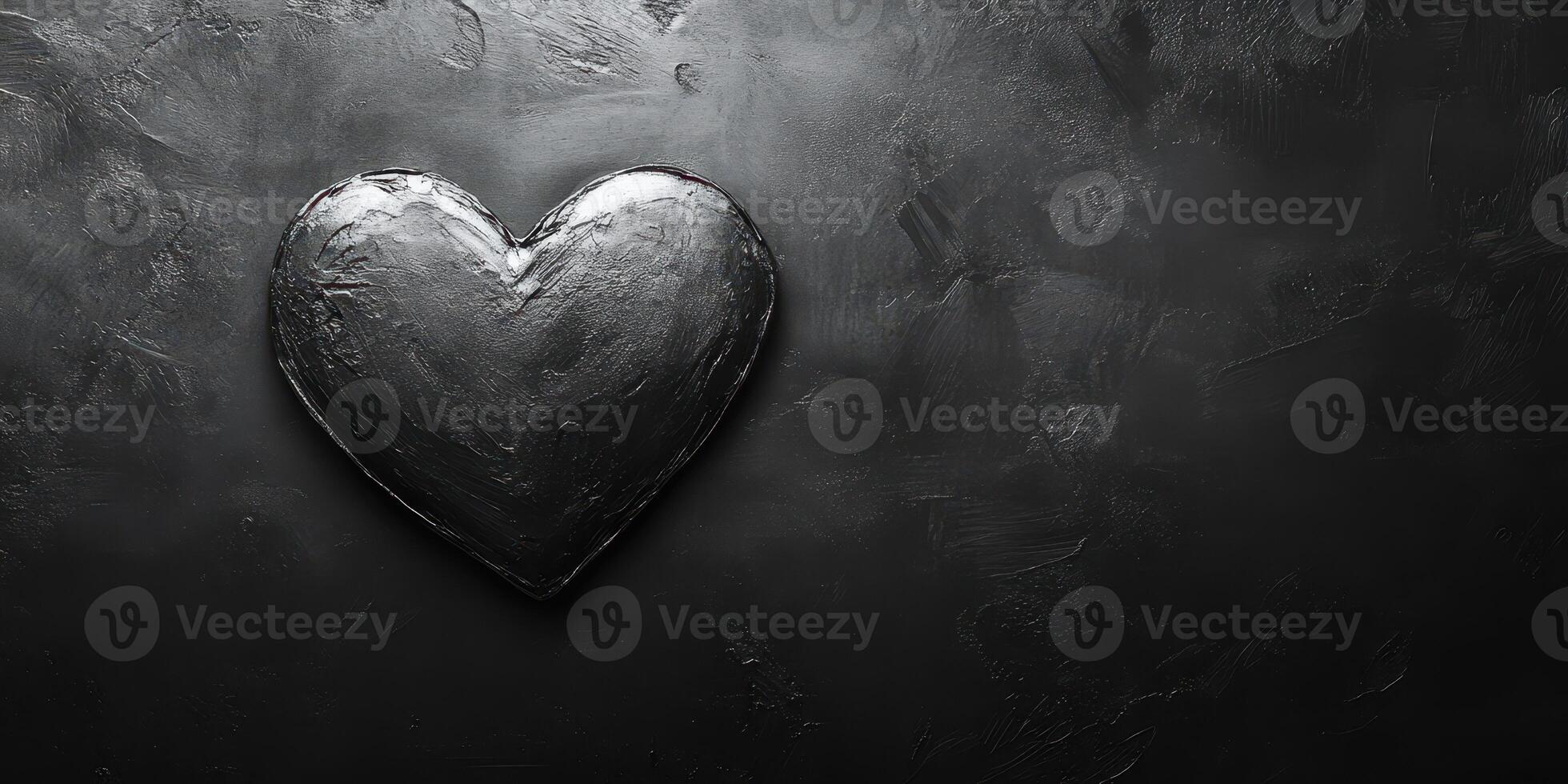 Silver heart created with a textured, dark background showcasing a unique artistic expression of love and emotion photo