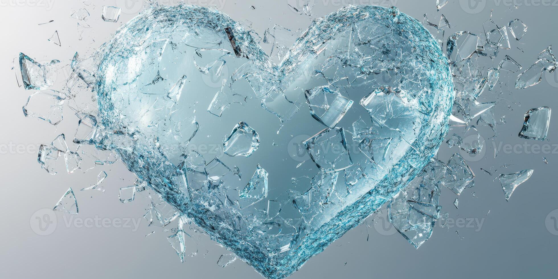 Shattered glass heart symbolizing broken emotions in a creative artistic display photo