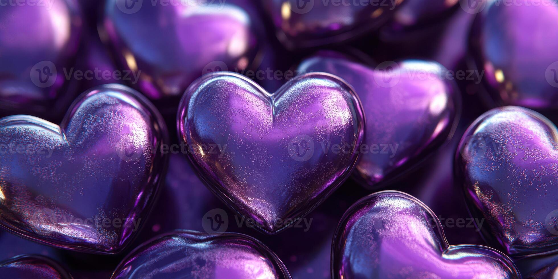 Colorful heart-shaped decorations fill the surface with vibrant shades in a creative arrangement of shiny reflections photo