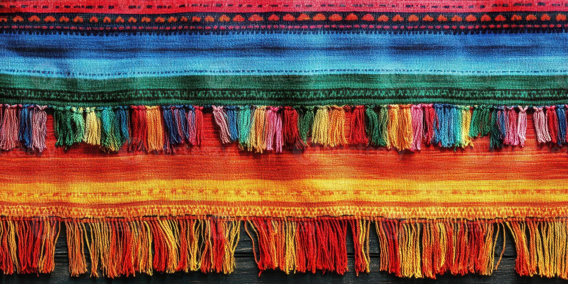 Colorful woven textile with intricate patterns showcasing traditional craftsmanship from a market photo