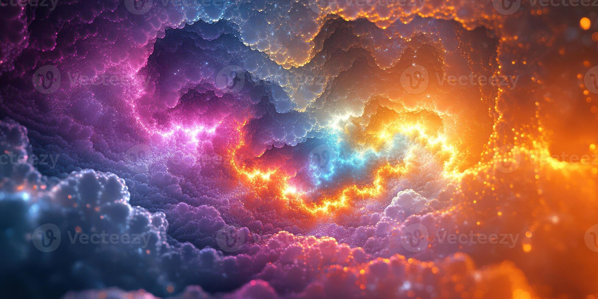 Vibrant cosmic clouds illuminated by fiery colors and soft light in a stunning celestial display photo
