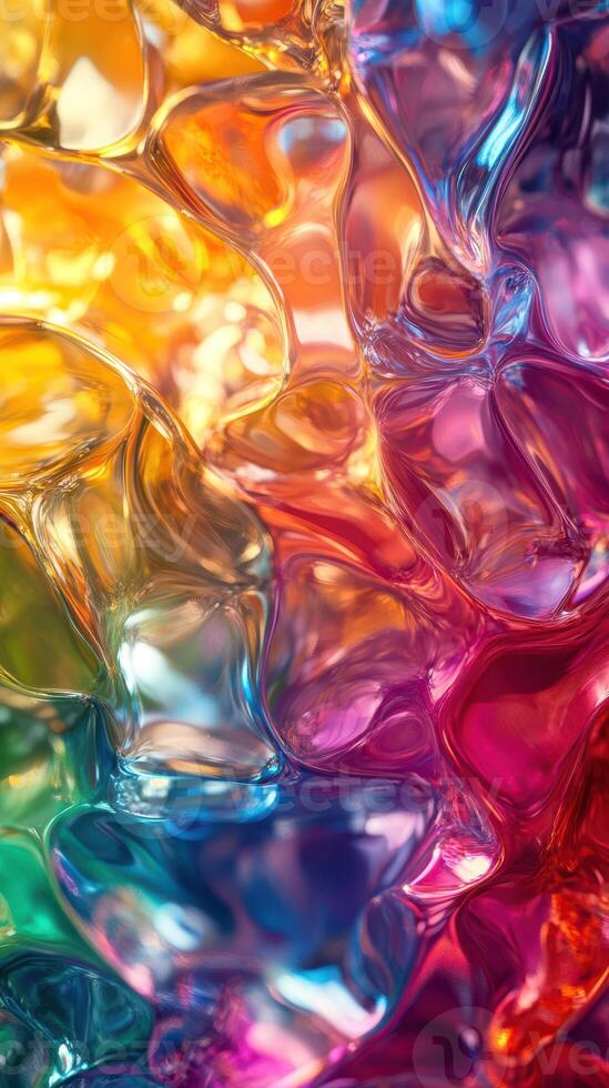 Colorful abstract texture illuminated through translucent material, showcasing vibrant swirling patterns and reflections photo