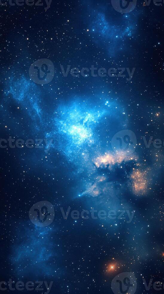 Beautiful cosmic clouds illuminated by distant stars in a deep blue galaxy at nighttime photo