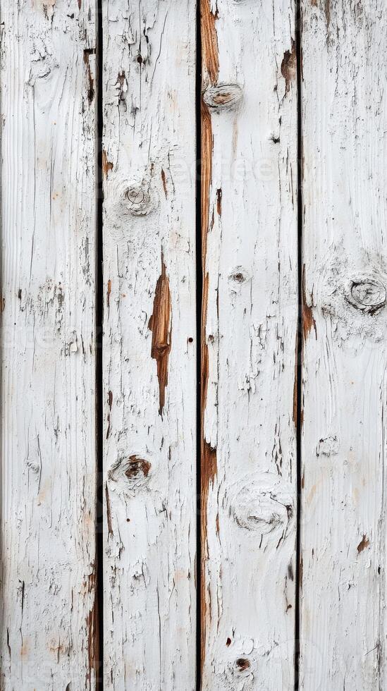 Weathered white wooden planks displaying textures and markings in rustic aesthetic photo