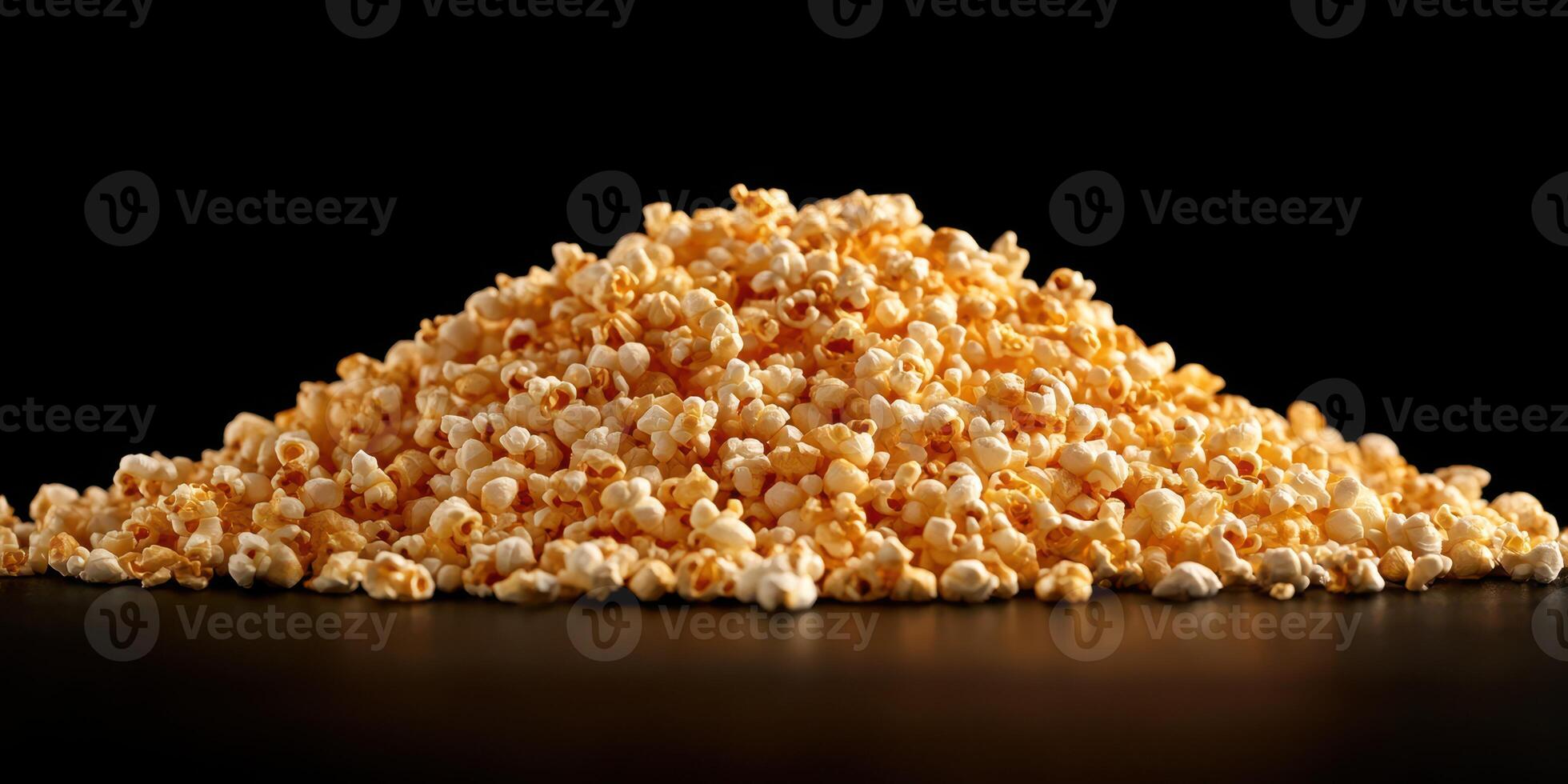 Freshly popped popcorn piled on a dark surface, emphasizing texture and golden color in a minimalist setting photo