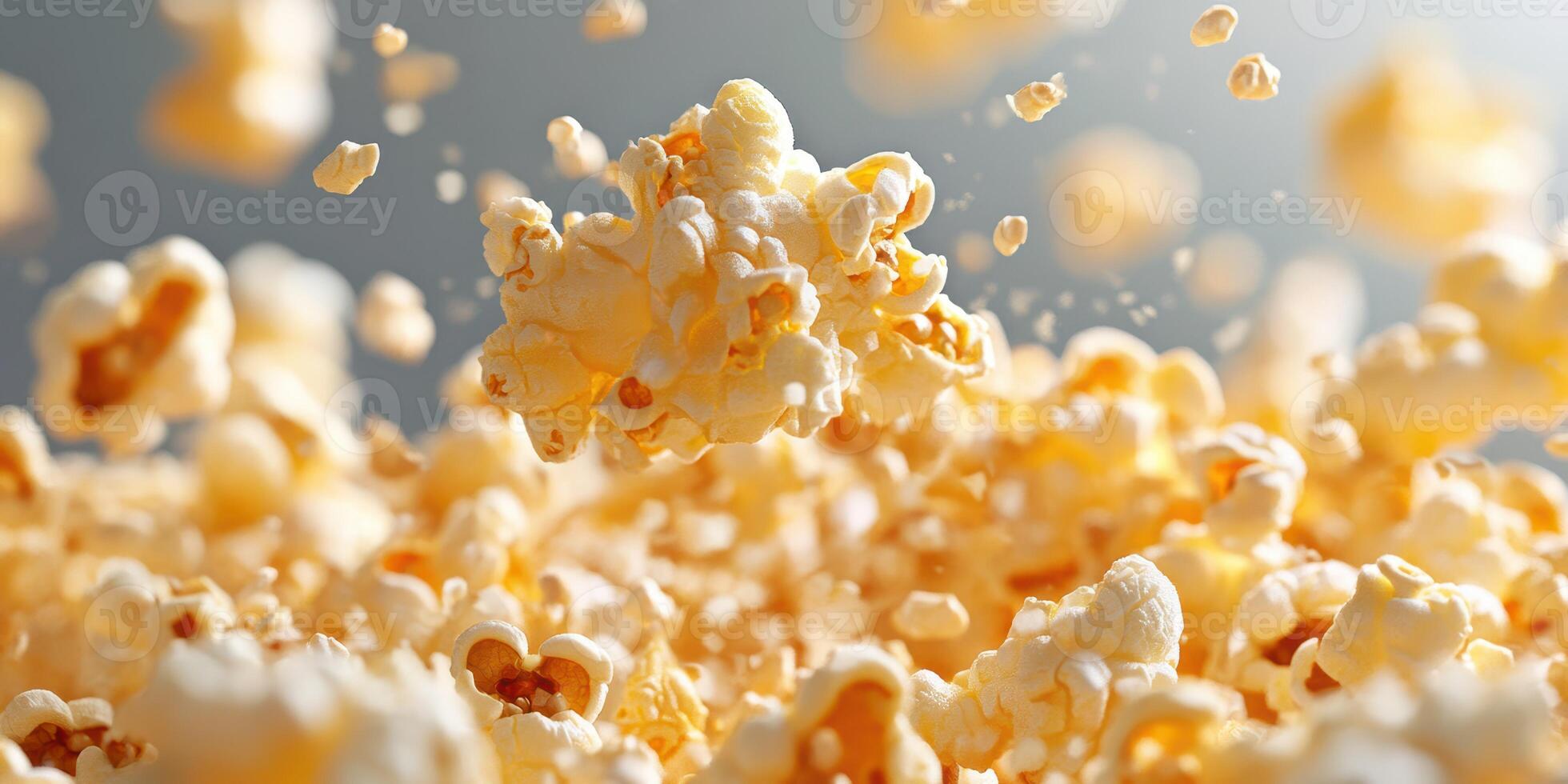 Popcorn flying through the air in a dynamic display creating excitement during a movie night photo