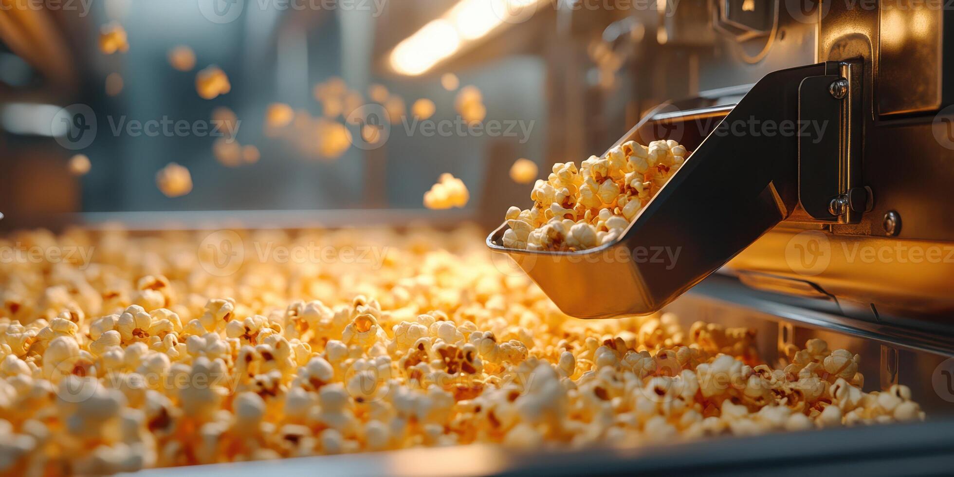 Enjoying freshly made popcorn in a busy movie theater during a weekend evening photo