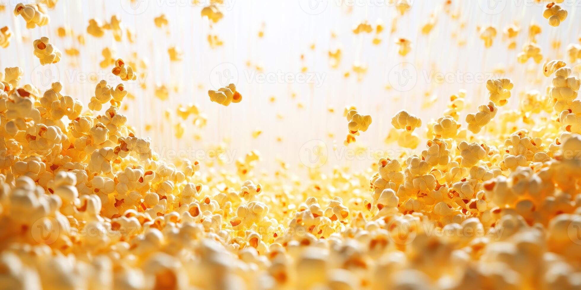 Popcorn kernels burst into fluffy clouds in bright surroundings creating a playful and appetizing atmosphere photo