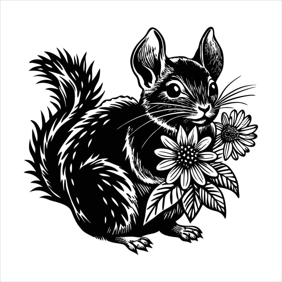 chinchilla with flowers. vector