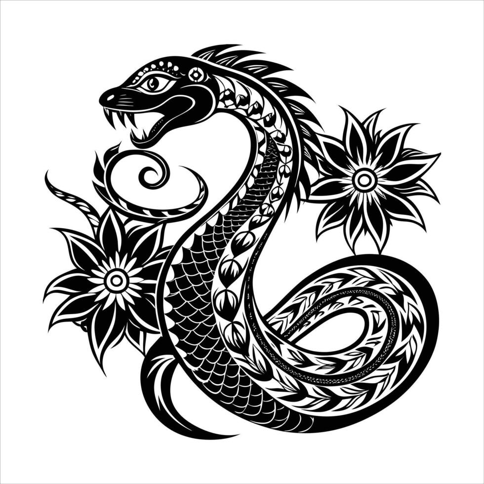 Majestic Serpent Coiled Above Lotus Flower vector