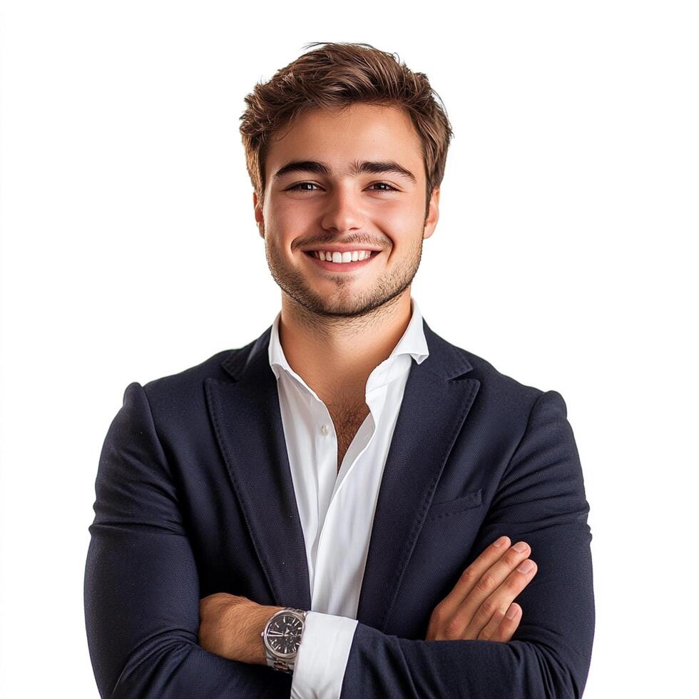 A man in a suit and tie is smiling photo