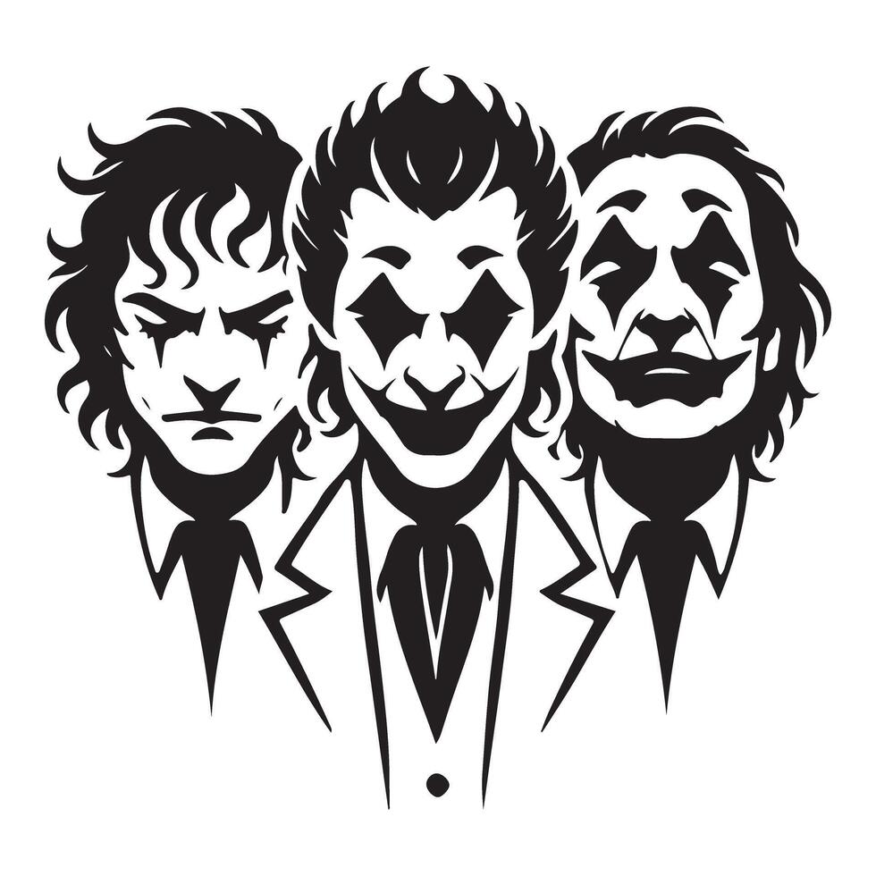 Three Jokers Silhouette Heads with Suits Graphic Illustration vector