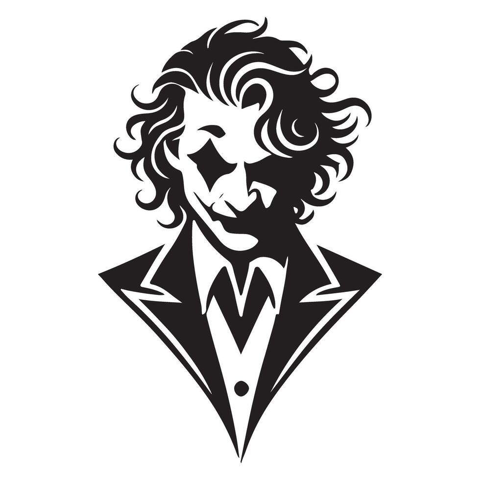 The joker portrait illustration iconic villain silhouette design vector