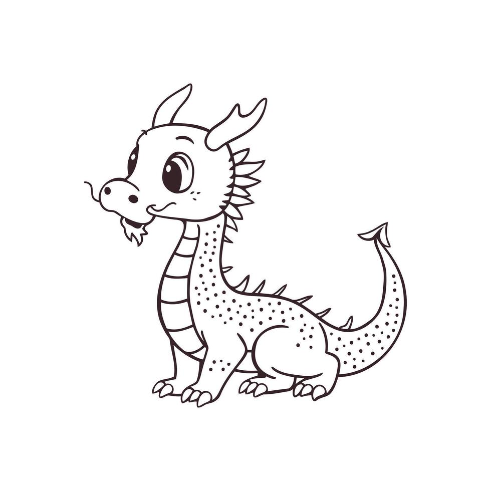 Little Dragon Sitting Down Line Drawing Stylized Animal Character Digital Art Element vector