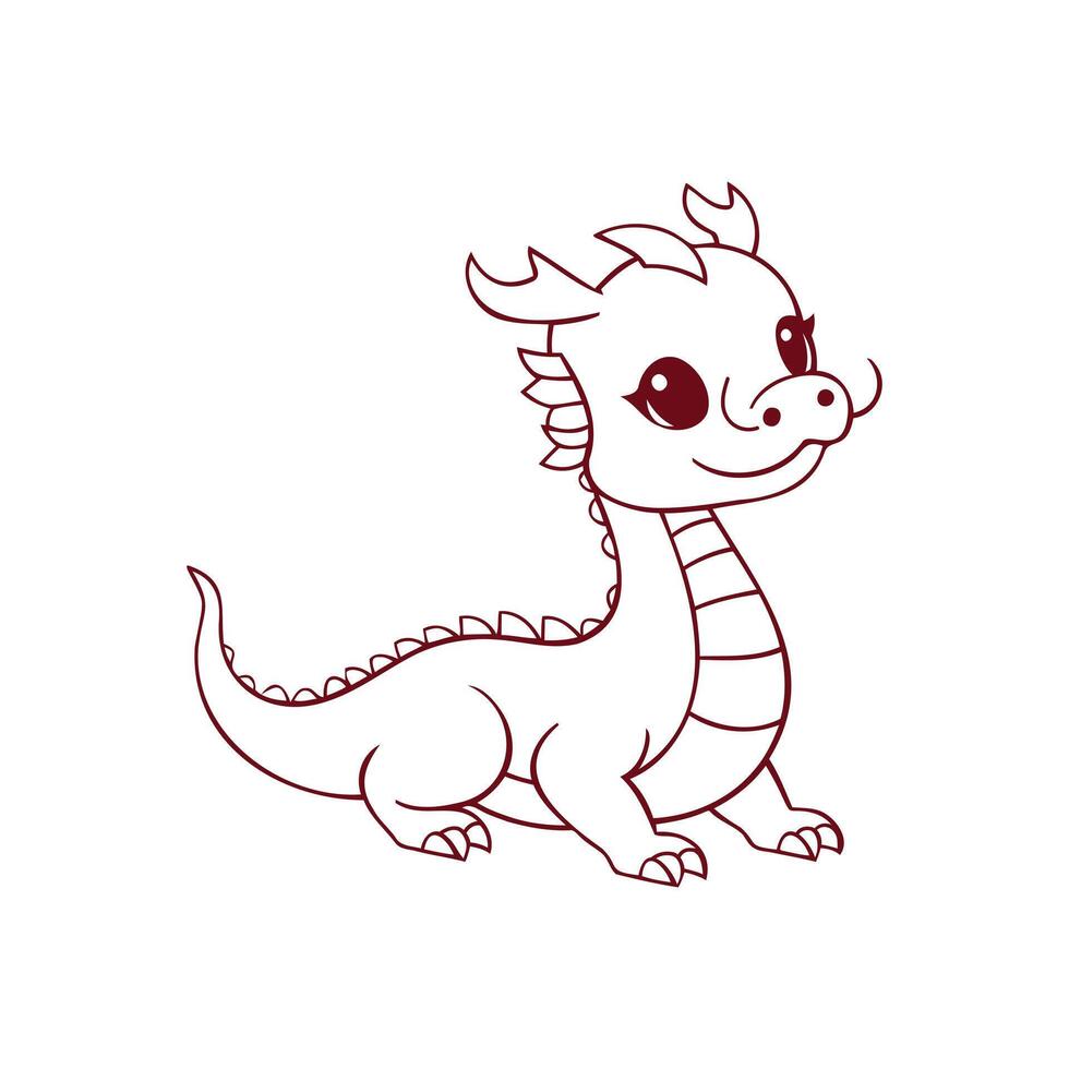Adorable Dragon Outline Drawing Simple Childlike Character Perfect for Coloring Book Design vector