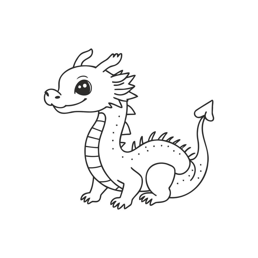 Cute Baby Dragon Line Art Illustration Whimsical Fantasy Creature Graphic Design Element vector
