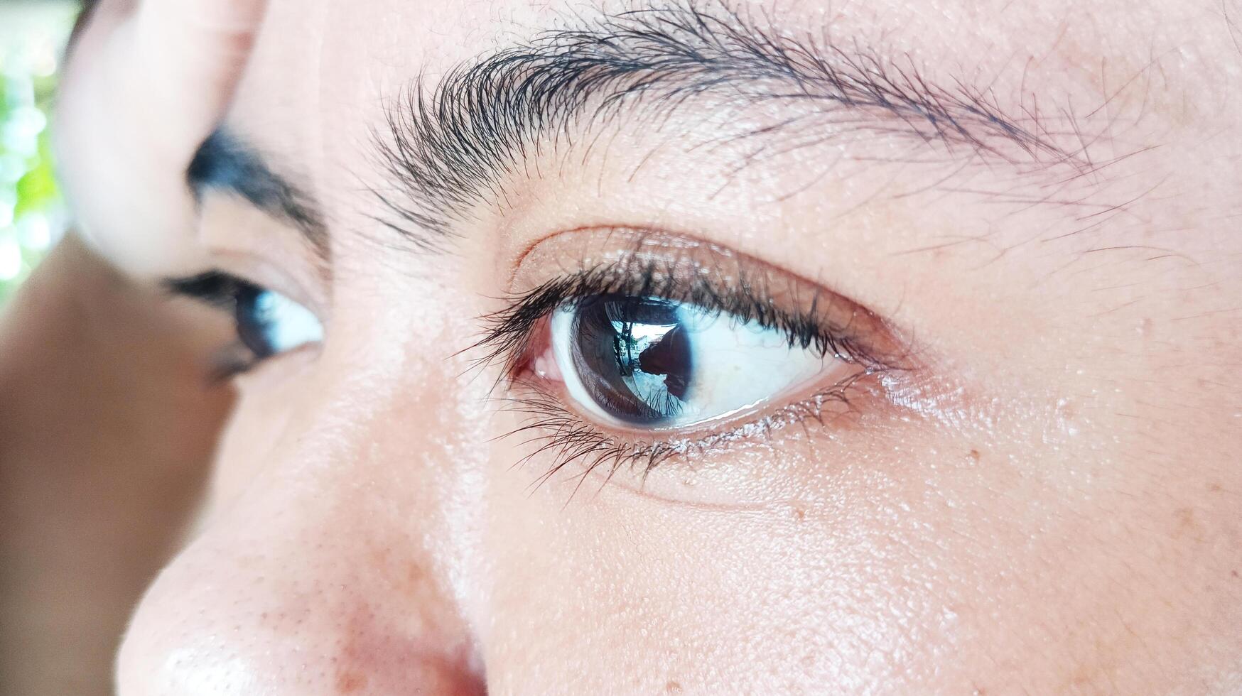 A woman's straight eye view in a close-up photo. photo