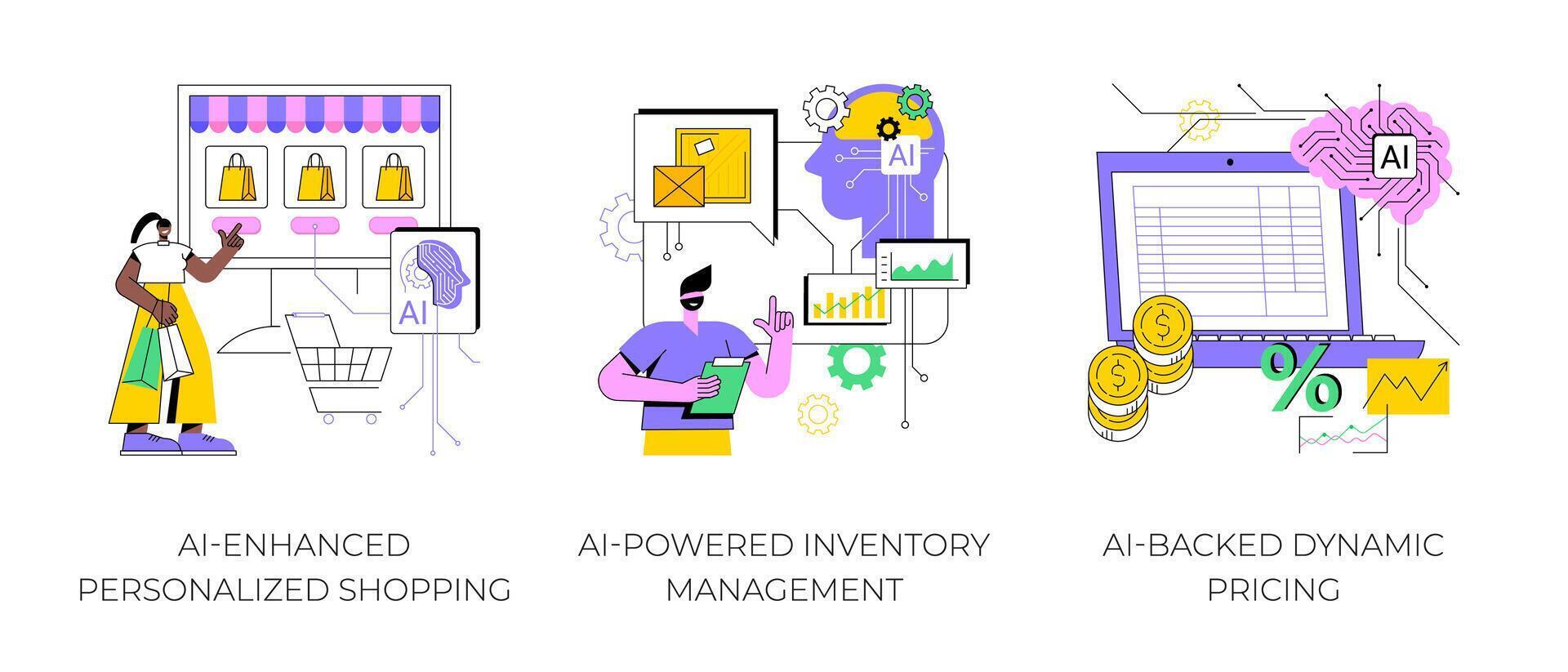 AI in E-commerce abstract concept illustrations. vector