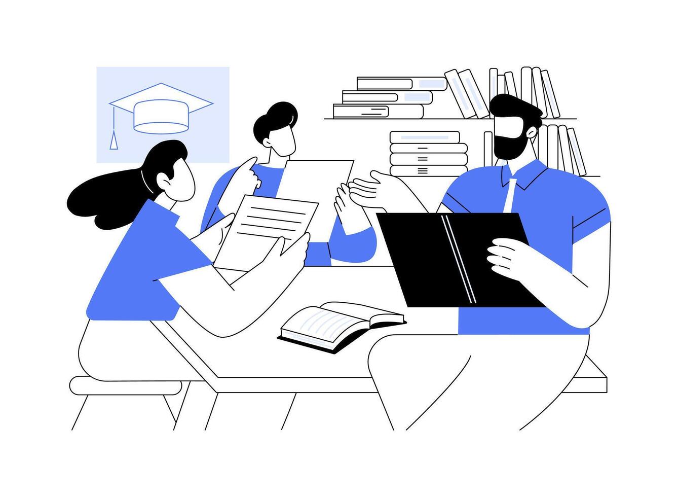 Analyzing the use of language isolated cartoon illustrations. vector