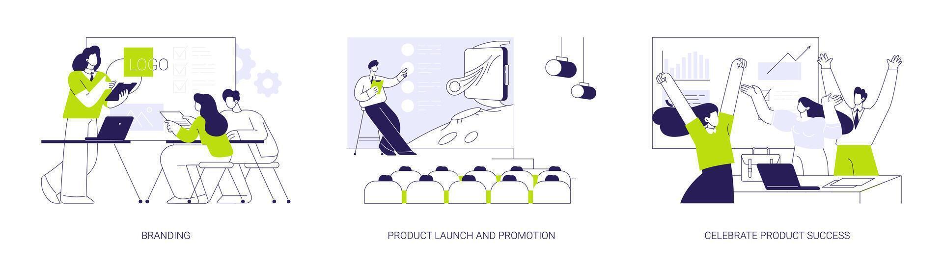 Launching product process abstract concept illustrations. vector