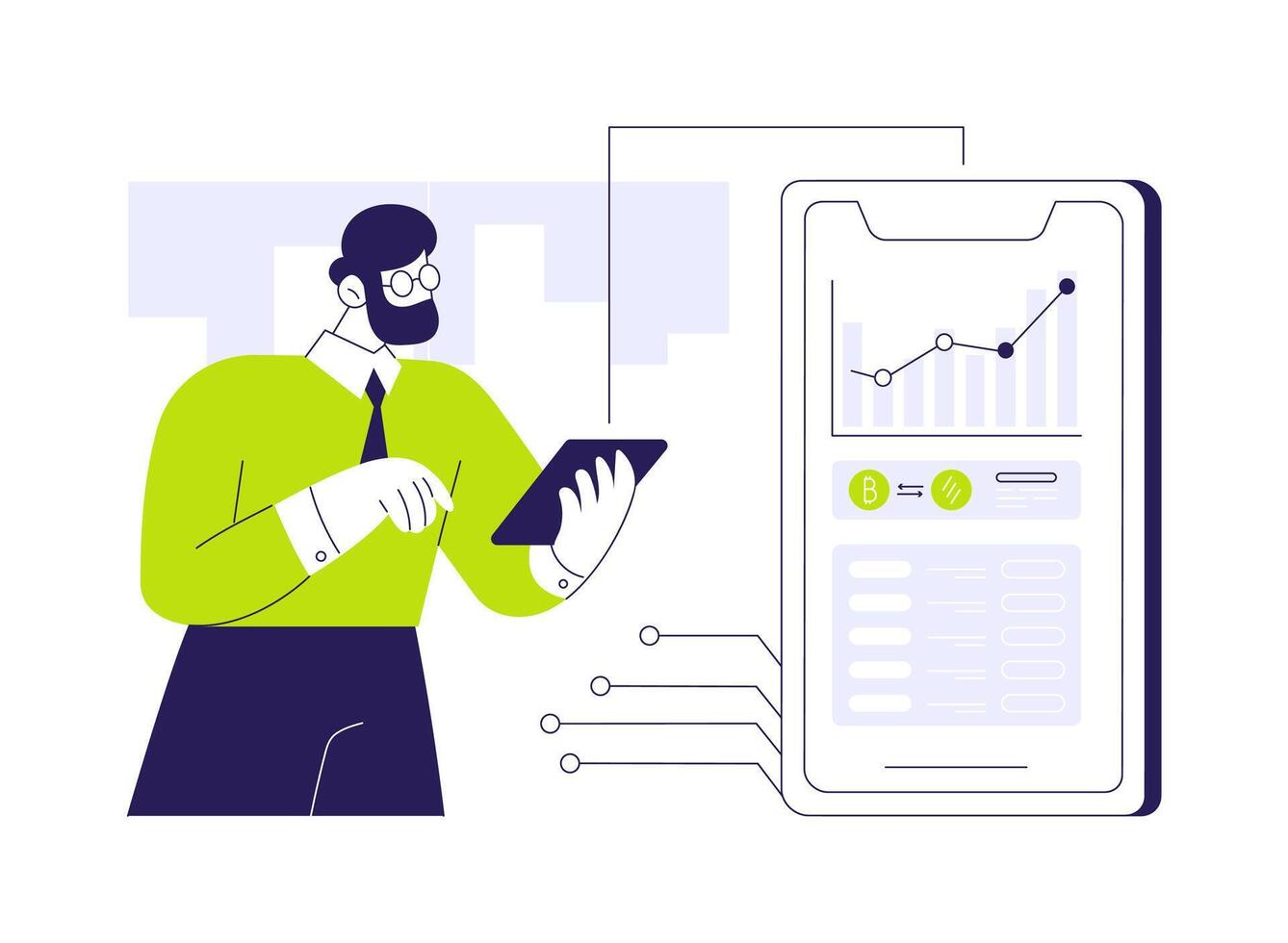 Cryptocurrency exchange app abstract concept illustration. vector