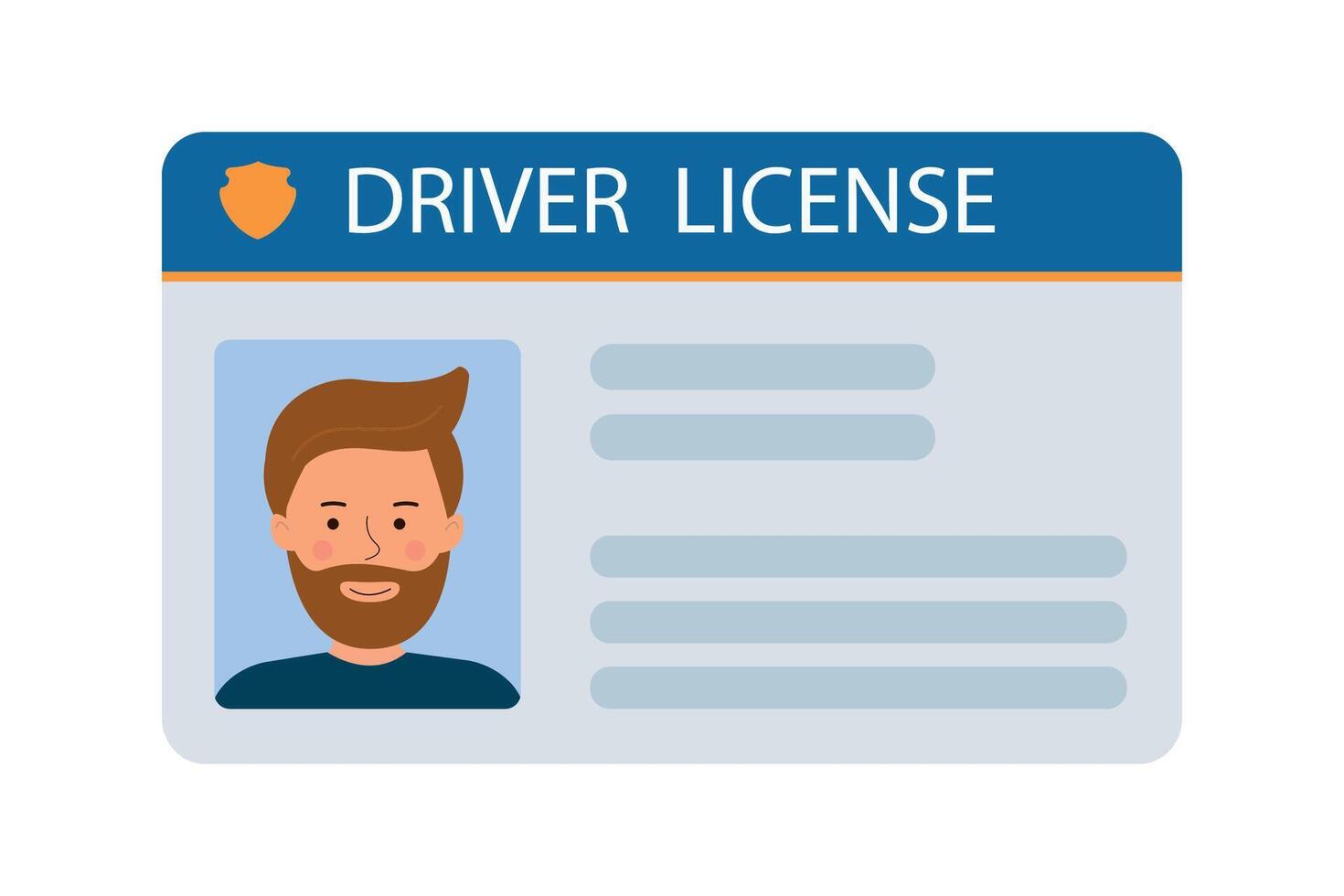 The identification card of the male car driver with a photo. Plastic identification card.Illustration of the identity document of the driver of the vehicle. A business card that demonstrates vector